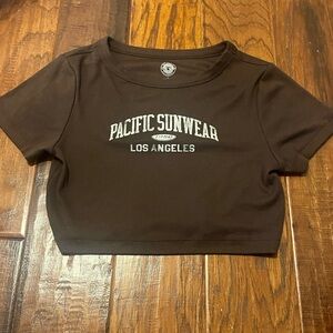 Pacific Sunwear (PACSUN) Cropped Deep Brown Tee with White Logo